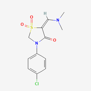 molecular formula C12H13ClN2O3S B2640180 3-(4-Chlorophenyl)-5-[(dimethylamino)methylene]-1lambda~6~,3-thiazolane-1,1,4-trione CAS No. 1164563-90-9