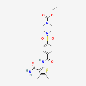 molecular formula C21H26N4O6S2 B2640187 Ethyl 4-((4-((3-carbamoyl-4,5-dimethylthiophen-2-yl)carbamoyl)phenyl)sulfonyl)piperazine-1-carboxylate CAS No. 896308-90-0