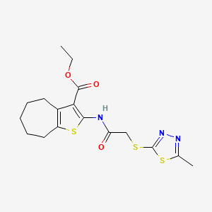 molecular formula C17H21N3O3S3 B2640188 ethyl 2-{2-[(5-methyl-1,3,4-thiadiazol-2-yl)sulfanyl]acetamido}-4H,5H,6H,7H,8H-cyclohepta[b]thiophene-3-carboxylate CAS No. 511282-14-7