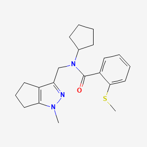 molecular formula C21H27N3OS B2640195 N-cyclopentyl-N-((1-methyl-1,4,5,6-tetrahydrocyclopenta[c]pyrazol-3-yl)methyl)-2-(methylthio)benzamide CAS No. 2034403-00-2