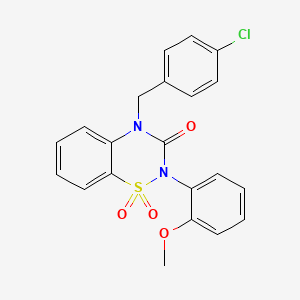 molecular formula C21H17ClN2O4S B2640204 4-(4-chlorobenzyl)-2-(2-methoxyphenyl)-2H-1,2,4-benzothiadiazin-3(4H)-one 1,1-dioxide CAS No. 895649-54-4