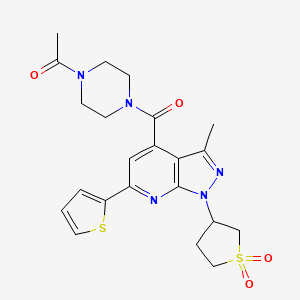 molecular formula C22H25N5O4S2 B2640214 1-(4-(1-(1,1-dioxidotetrahydrothiophen-3-yl)-3-methyl-6-(thiophen-2-yl)-1H-pyrazolo[3,4-b]pyridine-4-carbonyl)piperazin-1-yl)ethanone CAS No. 1021055-27-5