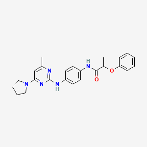 molecular formula C24H27N5O2 B2640217 N-{4-[(4-methyl-6-pyrrolidin-1-ylpyrimidin-2-yl)amino]phenyl}-2-phenoxypropanamide CAS No. 923132-46-1