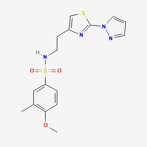 molecular formula C16H18N4O3S2 B2640218 N-(2-(2-(1H-吡唑-1-基)噻唑-4-基)乙基)-4-甲氧基-3-甲基苯磺酰胺 CAS No. 1448130-26-4