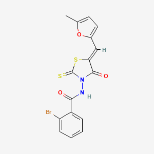 molecular formula C16H11BrN2O3S2 B2640259 2-bromo-N-[(5Z)-5-[(5-methylfuran-2-yl)methylidene]-4-oxo-2-sulfanylidene-1,3-thiazolidin-3-yl]benzamide CAS No. 314746-58-2