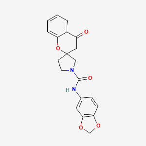 molecular formula C20H18N2O5 B2640275 N-(benzo[d][1,3]dioxol-5-yl)-4-oxospiro[chroman-2,3'-pyrrolidine]-1'-carboxamide CAS No. 1795487-64-7
