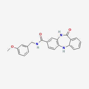 molecular formula C22H19N3O3 B2640375 N-[(3-methoxyphenyl)methyl]-10-oxo-2,9-diazatricyclo[9.4.0.0^{3,8}]pentadeca-1(11),3(8),4,6,12,14-hexaene-6-carboxamide CAS No. 443670-21-1