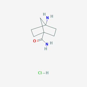 molecular formula C8H15ClN2O B2640426 4-Aminobicyclo[2.2.1]heptane-1-carboxamide hydrochloride CAS No. 1252672-43-7