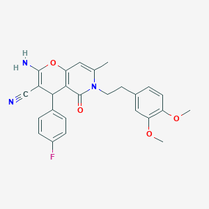 molecular formula C26H24FN3O4 B2640435 2-amino-6-(3,4-dimethoxyphenethyl)-4-(4-fluorophenyl)-7-methyl-5-oxo-5,6-dihydro-4H-pyrano[3,2-c]pyridine-3-carbonitrile CAS No. 758703-74-1