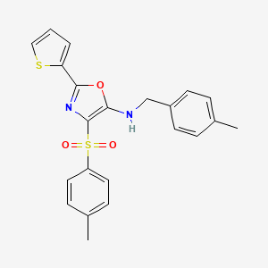 molecular formula C22H20N2O3S2 B2640482 4-(4-methylbenzenesulfonyl)-N-[(4-methylphenyl)methyl]-2-(thiophen-2-yl)-1,3-oxazol-5-amine CAS No. 627833-61-8
