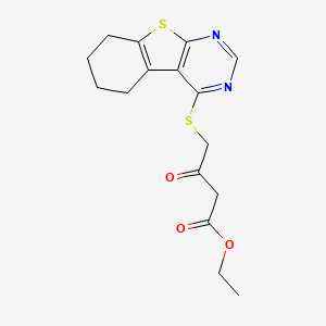 molecular formula C16H18N2O3S2 B2640483 ethyl 3-oxo-4-{8-thia-4,6-diazatricyclo[7.4.0.0^{2,7}]trideca-1(9),2(7),3,5-tetraen-3-ylsulfanyl}butanoate CAS No. 304683-94-1