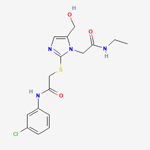 molecular formula C16H19ClN4O3S B2640528 N-(3-chlorophenyl)-2-({1-[(ethylcarbamoyl)methyl]-5-(hydroxymethyl)-1H-imidazol-2-yl}sulfanyl)acetamide CAS No. 923140-40-3