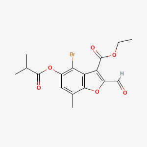 molecular formula C17H17BrO6 B2640538 ETHYL 4-BROMO-2-FORMYL-7-METHYL-5-[(2-METHYLPROPANOYL)OXY]-1-BENZOFURAN-3-CARBOXYLATE CAS No. 324538-71-8