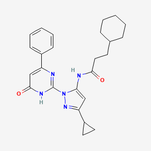 3-cyclohexyl-N-(3-cyclopropyl-1-(6-oxo-4-phenyl-1,6-dihydropyrimidin-2-yl)-1H-pyrazol-5-yl)propanamide