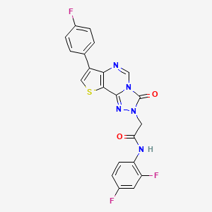molecular formula C21H12F3N5O2S B2640766 N-(2,4-difluorophenyl)-2-[10-(4-fluorophenyl)-5-oxo-12-thia-3,4,6,8-tetraazatricyclo[7.3.0.0^{2,6}]dodeca-1(9),2,7,10-tetraen-4-yl]acetamide CAS No. 1019181-27-1