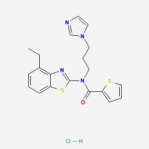 molecular formula C20H21ClN4OS2 B2640876 N-(3-(1H-imidazol-1-yl)propyl)-N-(4-ethylbenzo[d]thiazol-2-yl)thiophene-2-carboxamide hydrochloride CAS No. 1215582-28-7