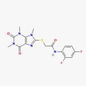 molecular formula C16H15F2N5O3S B2640908 N-(2,4-difluorophenyl)-2-[(1,3,9-trimethyl-2,6-dioxo-2,3,6,9-tetrahydro-1H-purin-8-yl)sulfanyl]acetamide CAS No. 897454-01-2