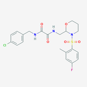 B2640976 N1-(4-chlorobenzyl)-N2-((3-((4-fluoro-2-methylphenyl)sulfonyl)-1,3-oxazinan-2-yl)methyl)oxalamide CAS No. 872987-02-5
