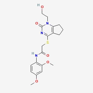 molecular formula C19H23N3O5S B2641003 N-(2,4-dimethoxyphenyl)-2-((1-(2-hydroxyethyl)-2-oxo-2,5,6,7-tetrahydro-1H-cyclopenta[d]pyrimidin-4-yl)thio)acetamide CAS No. 920232-66-2