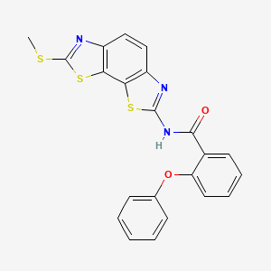 molecular formula C22H15N3O2S3 B2641004 N-[11-(methylsulfanyl)-3,12-dithia-5,10-diazatricyclo[7.3.0.0^{2,6}]dodeca-1(9),2(6),4,7,10-pentaen-4-yl]-2-phenoxybenzamide CAS No. 361173-16-2