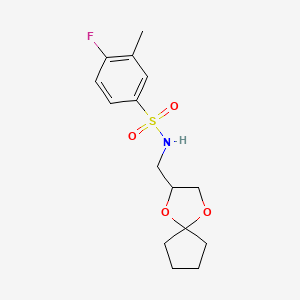 molecular formula C15H20FNO4S B2641030 N-(1,4-dioxaspiro[4.4]nonan-2-ylmethyl)-4-fluoro-3-methylbenzenesulfonamide CAS No. 899963-03-2