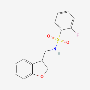 molecular formula C15H14FNO3S B2641074 N-[(2,3-dihydro-1-benzofuran-3-yl)methyl]-2-fluorobenzene-1-sulfonamide CAS No. 2097858-64-3