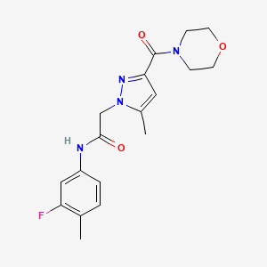 molecular formula C18H21FN4O3 B2641077 N-(3-fluoro-4-methylphenyl)-2-(5-methyl-3-(morpholine-4-carbonyl)-1H-pyrazol-1-yl)acetamide CAS No. 1172303-54-6