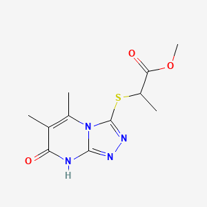 molecular formula C11H14N4O3S B2641103 Methyl 2-((5,6-dimethyl-7-oxo-7,8-dihydro-[1,2,4]triazolo[4,3-a]pyrimidin-3-yl)thio)propanoate CAS No. 891133-66-7