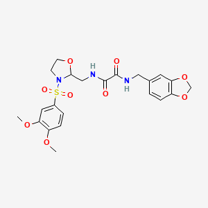 molecular formula C22H25N3O9S B2641113 N'-[(2H-1,3-benzodioxol-5-yl)methyl]-N-{[3-(3,4-dimethoxybenzenesulfonyl)-1,3-oxazolidin-2-yl]methyl}ethanediamide CAS No. 868983-18-0