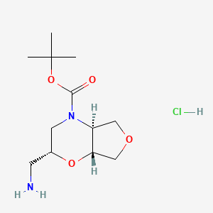 molecular formula C12H23ClN2O4 B2641121 Tert-butyl (2R,4aS,7aR)-2-(aminomethyl)-2,3,4a,5,7,7a-hexahydrofuro[3,4-b][1,4]oxazine-4-carboxylate;hydrochloride CAS No. 2411178-71-5