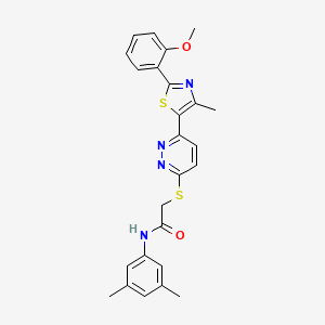 molecular formula C25H24N4O2S2 B2641148 N-(3,5-dimethylphenyl)-2-({6-[2-(2-methoxyphenyl)-4-methyl-1,3-thiazol-5-yl]pyridazin-3-yl}sulfanyl)acetamide CAS No. 954661-97-3