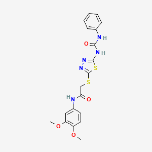 molecular formula C19H19N5O4S2 B2641166 N-(3,4-dimethoxyphenyl)-2-({5-[(phenylcarbamoyl)amino]-1,3,4-thiadiazol-2-yl}sulfanyl)acetamide CAS No. 946268-92-4