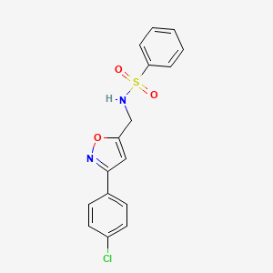 molecular formula C16H13ClN2O3S B2641170 N-{[3-(4-chlorophenyl)-5-isoxazolyl]methyl}benzenesulfonamide CAS No. 343372-79-2