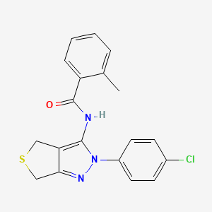 molecular formula C19H16ClN3OS B2641181 N-(2-(4-chlorophenyl)-4,6-dihydro-2H-thieno[3,4-c]pyrazol-3-yl)-2-methylbenzamide CAS No. 361168-31-2