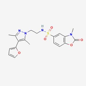 molecular formula C19H20N4O5S B2641215 N-(2-(4-(furan-2-yl)-3,5-dimethyl-1H-pyrazol-1-yl)ethyl)-3-methyl-2-oxo-2,3-dihydrobenzo[d]oxazole-5-sulfonamide CAS No. 2034329-33-2