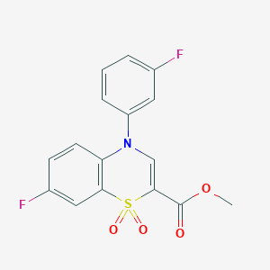 molecular formula C16H11F2NO4S B2641279 methyl 7-fluoro-4-(3-fluorophenyl)-4H-1,4-benzothiazine-2-carboxylate 1,1-dioxide CAS No. 1291842-05-1