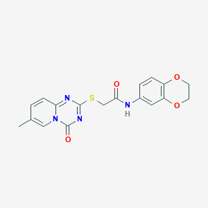 molecular formula C18H16N4O4S B2641286 N-(2,3-dihydro-1,4-benzodioxin-6-yl)-2-({7-methyl-4-oxo-4H-pyrido[1,2-a][1,3,5]triazin-2-yl}sulfanyl)acetamide CAS No. 896320-12-0
