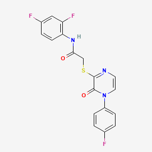 molecular formula C18H12F3N3O2S B2641291 N-(2,4-difluorophenyl)-2-{[4-(4-fluorophenyl)-3-oxo-3,4-dihydropyrazin-2-yl]sulfanyl}acetamide CAS No. 895104-51-5