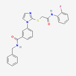 molecular formula C25H21FN4O2S B2641334 N-benzyl-3-[2-({[(2-fluorophenyl)carbamoyl]methyl}sulfanyl)-1H-imidazol-1-yl]benzamide CAS No. 1115439-66-1