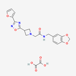 molecular formula C21H20N4O9 B2641359 N-(benzo[d][1,3]dioxol-5-ylmethyl)-2-(3-(3-(furan-2-yl)-1,2,4-oxadiazol-5-yl)azetidin-1-yl)acetamide oxalate CAS No. 1428372-06-8