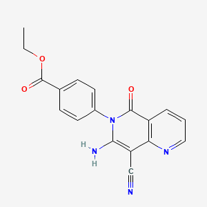 molecular formula C18H14N4O3 B2641380 ethyl 4-[7-amino-8-cyano-5-oxo[1,6]naphthyridin-6(5H)-yl]benzenecarboxylate CAS No. 866008-72-2