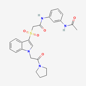 molecular formula C24H26N4O5S B2641387 N-(3-acetamidophenyl)-2-((1-(2-oxo-2-(pyrrolidin-1-yl)ethyl)-1H-indol-3-yl)sulfonyl)acetamide CAS No. 878057-02-4