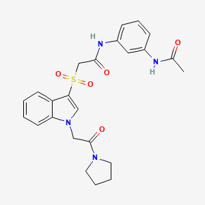 N-(3-acetamidophenyl)-2-((1-(2-oxo-2-(pyrrolidin-1-yl)ethyl)-1H-indol-3-yl)sulfonyl)acetamide