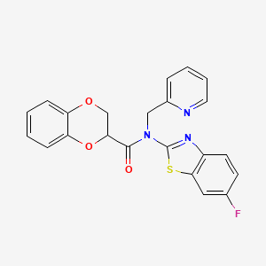molecular formula C22H16FN3O3S B2641441 N-(6-fluoro-1,3-benzothiazol-2-yl)-N-[(pyridin-2-yl)methyl]-2,3-dihydro-1,4-benzodioxine-2-carboxamide CAS No. 899735-98-9