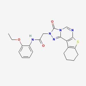 molecular formula C21H21N5O3S B2641443 N-(2-ethoxyphenyl)-2-{5-oxo-10-thia-3,4,6,8-tetraazatetracyclo[7.7.0.0^{2,6}.0^{11,16}]hexadeca-1(9),2,7,11(16)-tetraen-4-yl}acetamide CAS No. 1359321-28-0