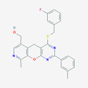 (7-{[(3-Fluorophenyl)methyl]sulfanyl}-14-methyl-5-(3-methylphenyl)-2-oxa-4,6,13-triazatricyclo[8.4.0.0^{3,8}]tetradeca-1(10),3(8),4,6,11,13-hexaen-11-yl)methanol