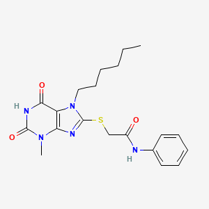 2-((7-hexyl-3-methyl-2,6-dioxo-2,3,6,7-tetrahydro-1H-purin-8-yl)thio)-N-phenylacetamide