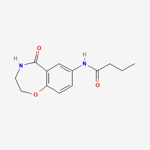 molecular formula C13H16N2O3 B2641466 N-(5-oxo-2,3,4,5-tetrahydrobenzo[f][1,4]oxazepin-7-yl)butyramide CAS No. 921997-69-5