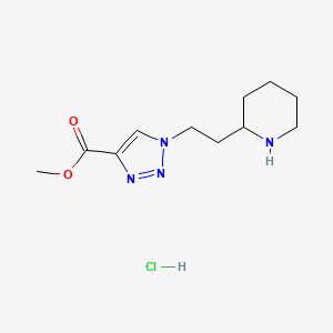 molecular formula C11H19ClN4O2 B2641495 Methyl 1-(2-(piperidin-2-yl)ethyl)-1H-1,2,3-triazole-4-carboxylate hydrochloride CAS No. 2155855-48-2