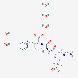 molecular formula C22H32N6O12S2 B026415 (6R,7R)-7-[[(2E)-2-(2-Amino-1,3-thiazol-4-yl)-2-(2-carboxypropan-2-yloxyimino)acetyl]amino]-8-oxo-3-(pyridin-1-ium-1-ylmethyl)-5-thia-1-azabicyclo[4.2.0]oct-2-ene-2-carboxylate;pentahydrate CAS No. 78439-06-2
